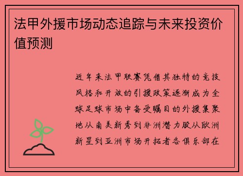 法甲外援市场动态追踪与未来投资价值预测