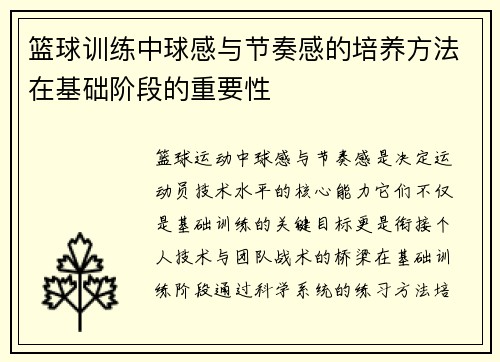 篮球训练中球感与节奏感的培养方法在基础阶段的重要性